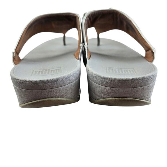 Fitflop Lulu Sandals Womens 11 Metallic Silver Leather Thong Toe Post Chain - Picture 7 of 11